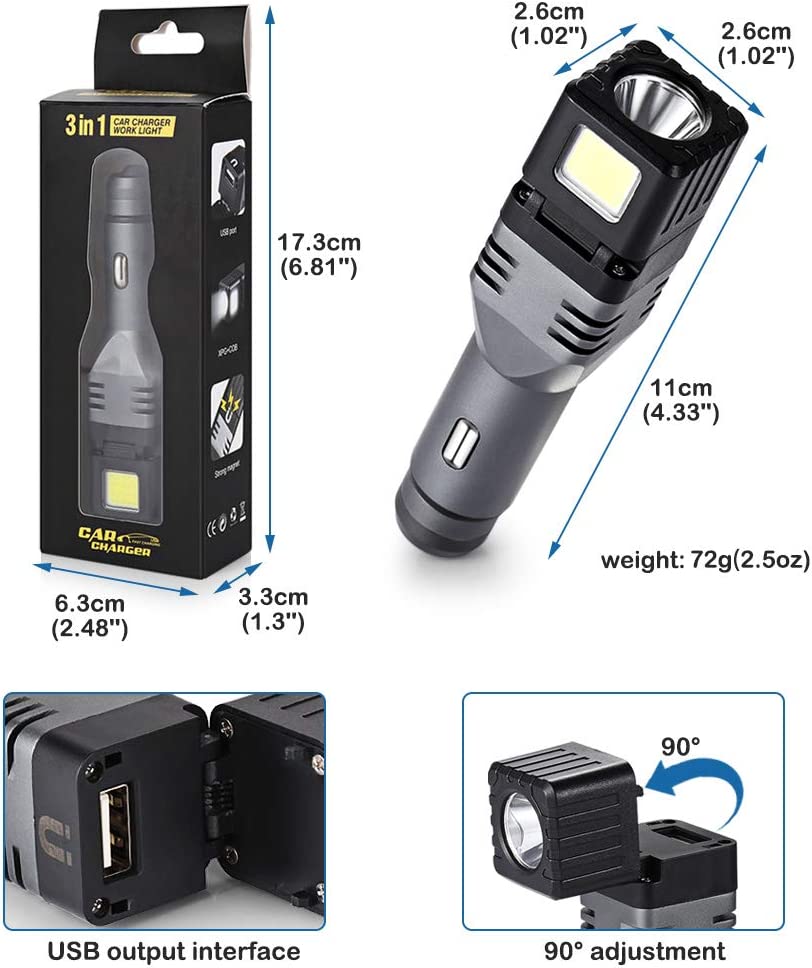 LED Work Light, Car Charger - Online Only