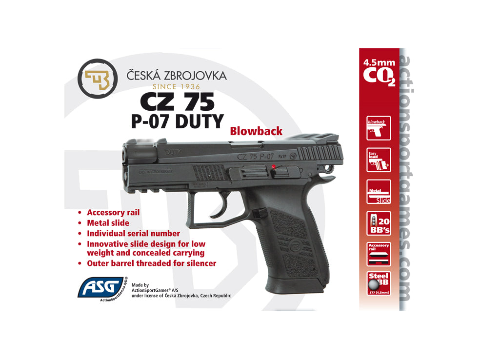 ASG 16720 CZ 75 P07 DUTY BLOW BACK AIRSOFT PISTOL 6MM - ONLINE ONLY