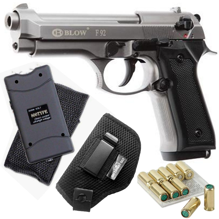 Blow F92 Fume Beretta Blank Gun with 10 Blanks, Holster and 5000 Volts Stun Gun taser - ONLINE ONLY