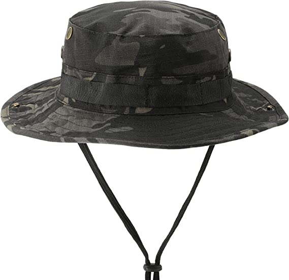 FRTKK Military Boonie Hat Tactical Adjustable Boonie Hats (black,grey) - ONLINE ONLY