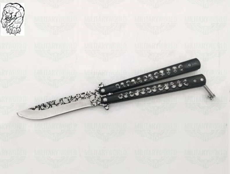 butterfly skulls black and white knife in stainless steel and metal handle - COUGAR COLLECTION (COL825HB) -Online Only